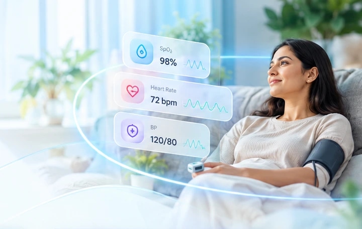 Patient recovering comfortably at home with continuous telemetry tracking